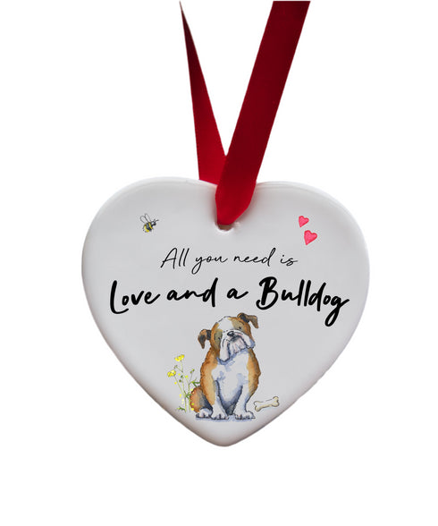 Love and a Bulldog Ceramic Heart